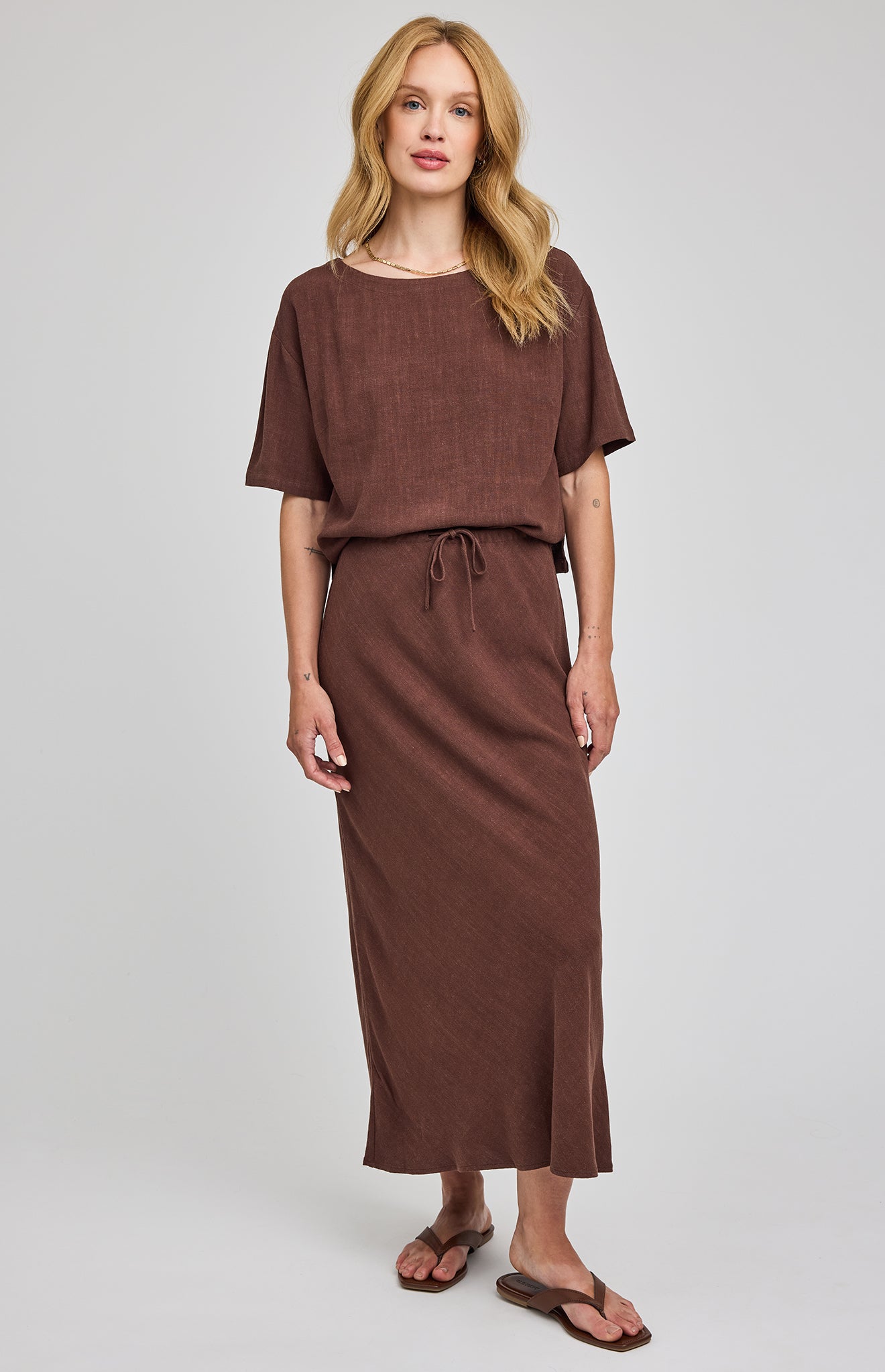 Cassia Linen Skirt|color:Espresso