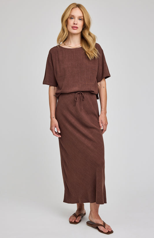 Cassia Linen Skirt|color:Espresso