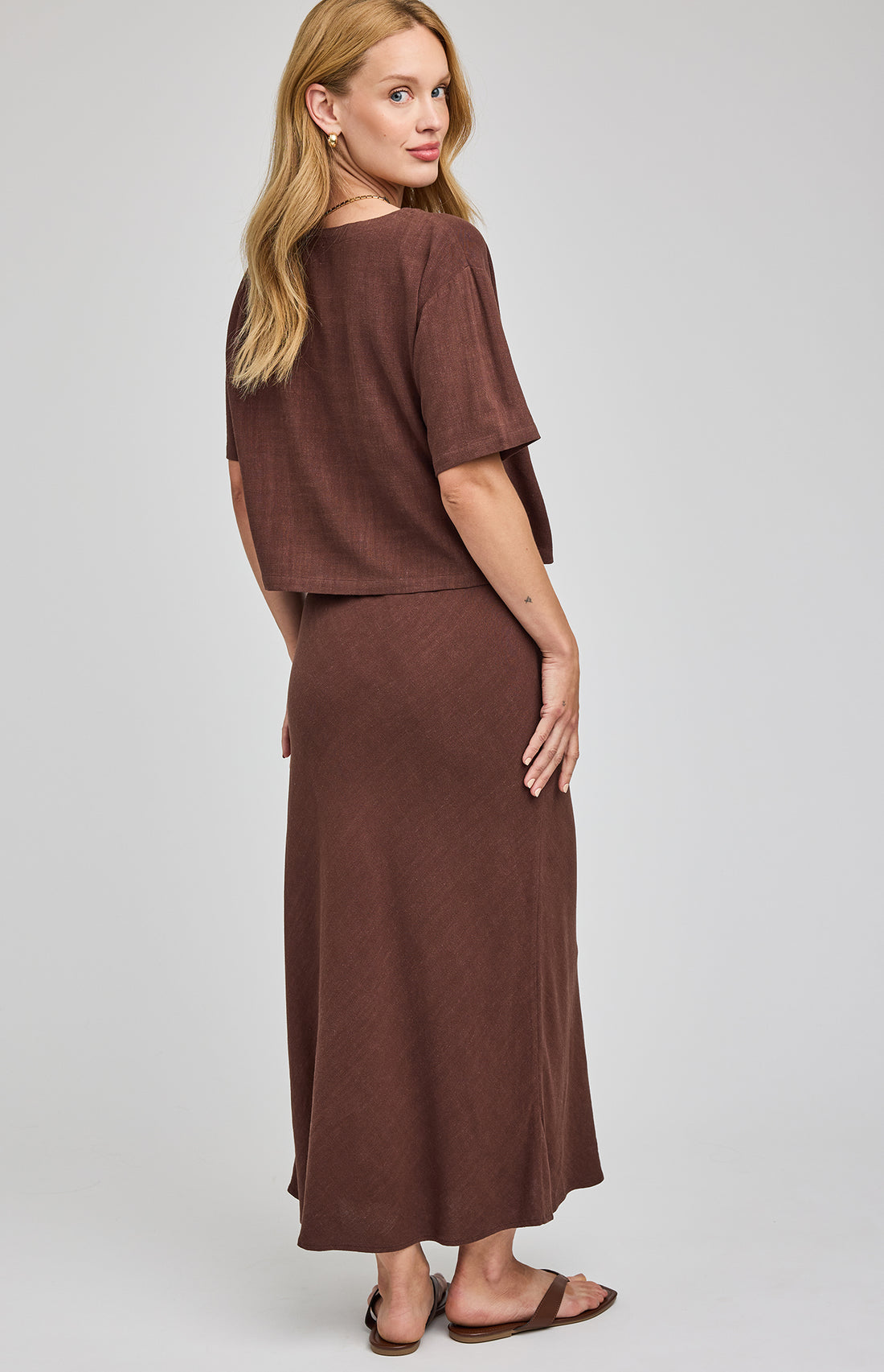 Cassia Linen Skirt|color:Espresso