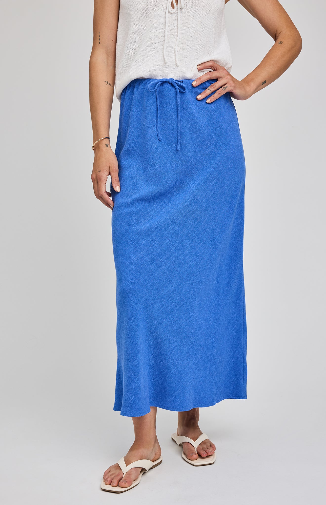 Cassia Linen Skirt|color:Riviera