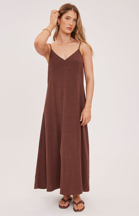 Virginia Linen Dress|color:Espresso