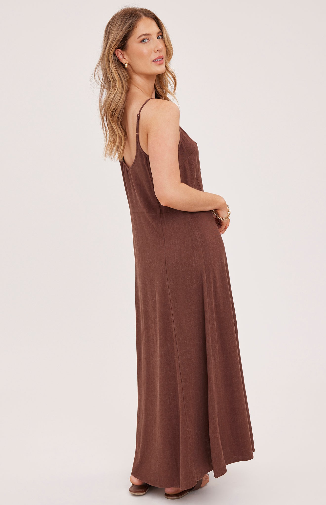 Virginia Linen Dress|color:Espresso