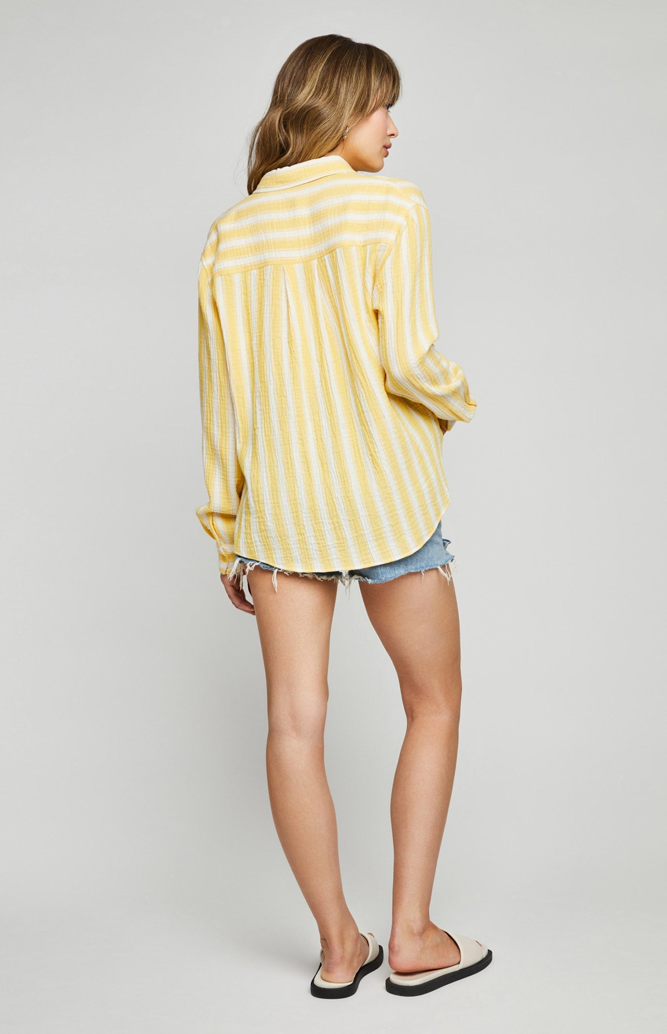 Sonia Button-Down Shirt|color:Daffodil Stripe